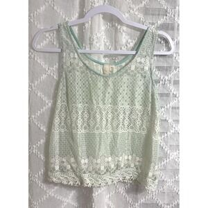 American Eagle Mint Green Lace Crochet Tank Top Sleeveless Scoop Neck XS Boho